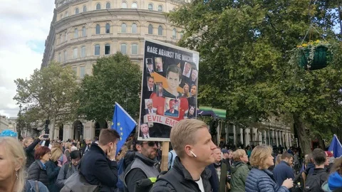 Evil Empire' - Protesters marching against Brexit deal, 4K Stock Footage 118276880