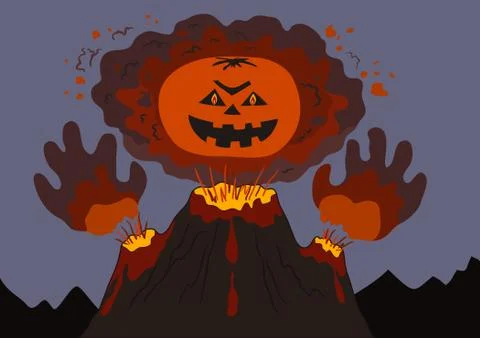 Evil erupting volcano Stock Illustration