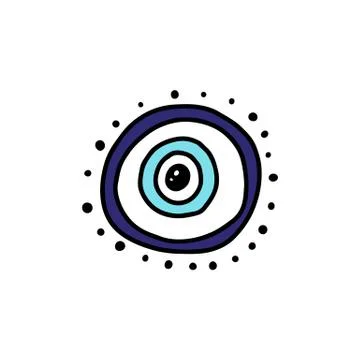 Evil eye blue circle charm symbol or sign, cartoon vector illustration isolated. Illustrazione stock
