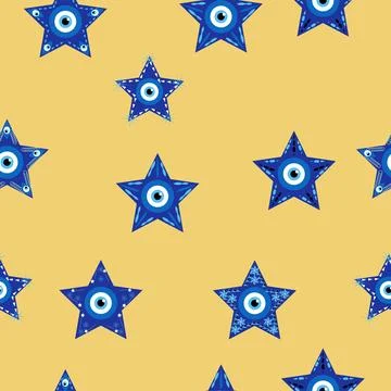 Evil eye Heavenly seamless pattern with suns, moons, stars, palms. For textil Stock Illustration