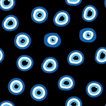 Evil eye Heavenly seamless pattern with suns, moons, stars, palms. For text.. Illustrazione stock