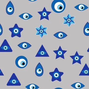 Evil eye Heavenly seamless pattern with suns, moons, stars, palms. For textil Ilustración de archivo