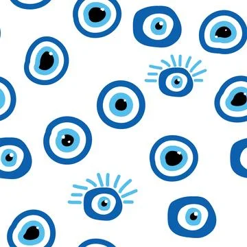 Evil eye Heavenly seamless pattern with suns, moons, stars, palms. For text.. Stock Illustration
