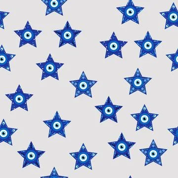 Evil eye Heavenly seamless pattern with suns, moons, stars, palms. For text.. Illustrazione stock