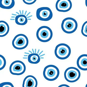Evil eye Heavenly seamless pattern with suns, moons, stars, palms. For text.. Stock Illustration