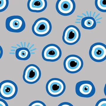 Evil eye Heavenly seamless pattern with suns, moons, stars, palms. For text.. Stock Illustration