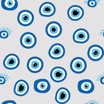 Evil eye Heavenly seamless pattern with suns, moons, stars, palms. For text.. Stock Illustration