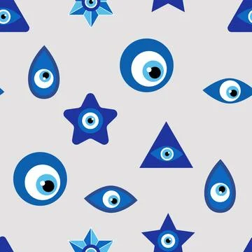 Evil eye Heavenly seamless pattern with suns, moons, stars, palms. For text.. Stock Illustration