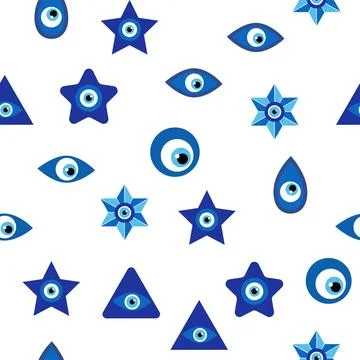 Evil eye Heavenly seamless pattern with suns, moons, stars, palms. For textil Stock Illustration