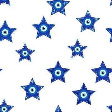 Evil eye Heavenly seamless pattern with suns, moons, stars, palms. For text.. Illustrazione stock