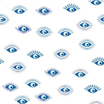 Evil eye Heavenly seamless pattern with suns, moons, stars, palms. For textil Stock Illustration