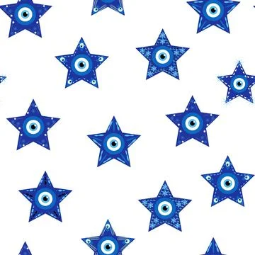 Evil eye Heavenly seamless pattern with suns, moons, stars, palms. For textil Stock Illustration