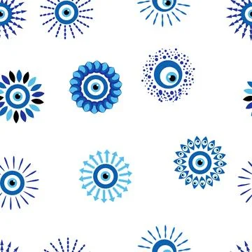 Evil eye Heavenly seamless pattern with suns, moons, stars, palms. For text.. Illustrazione stock
