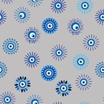 Evil eye Heavenly seamless pattern with suns, moons, stars, palms. For textil Ilustración de archivo