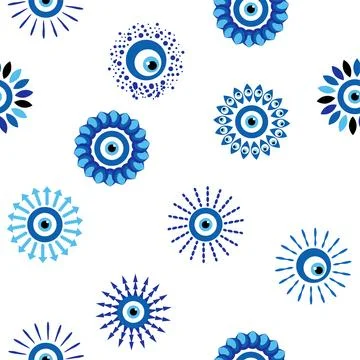 Evil eye Heavenly seamless pattern with suns, moons, stars, palms. For text.. Ilustración de archivo