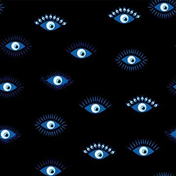 Evil eye Heavenly seamless pattern with suns, moons, stars, palms. For textil Illustrazione stock