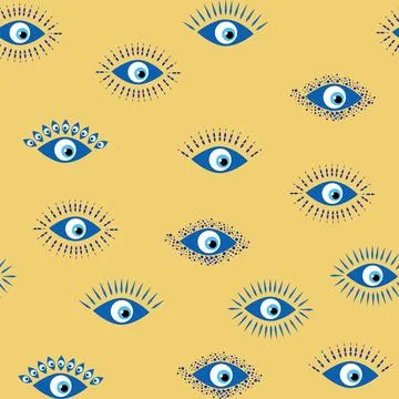 Evil eye Heavenly seamless pattern with suns, moons, stars, palms. For textil Illustrazione stock