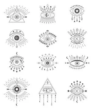 Evil eye icon set vector. Eye of providence and esoteric symbols. Magic sign  스톡 일러스트
