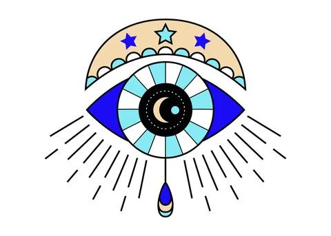 Evil eye icon vector. Colorful Eye of providence and esoteric symbols. Stock Illustration