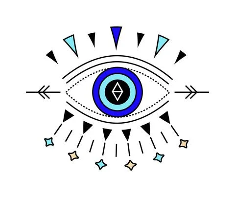 Evil eye icon vector. Colorful Eye of providence and esoteric symbols. Ilustração Stock