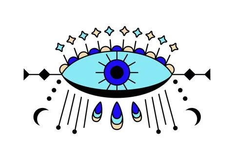 Evil eye icon vector. Colorful Eye of providence and esoteric symbols. 스톡 일러스트