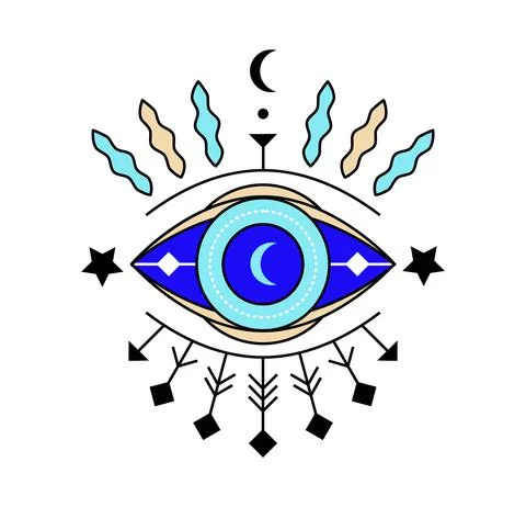 Evil eye icon vector. Colorful Eye of providence and esoteric symbols. Illustrazione stock