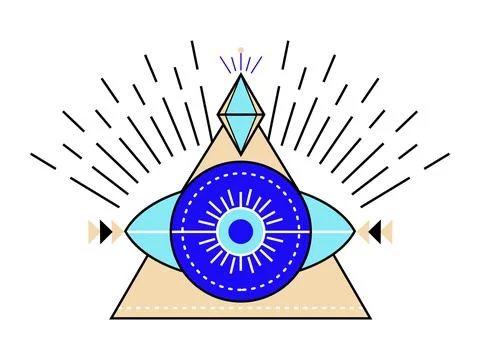 Evil eye icon vector. Colorful Eye of providence and esoteric symbols. Stock Illustration
