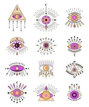 Evil eye icon vector set. Eye of providence and esoteric symbols. Magic signs Illustrazione stock