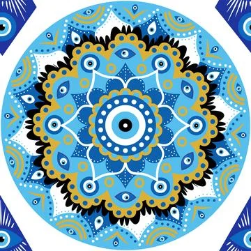 Evil eye mandala seamless pattern. Symbol of protection, Turkish souvenir Stock Illustration