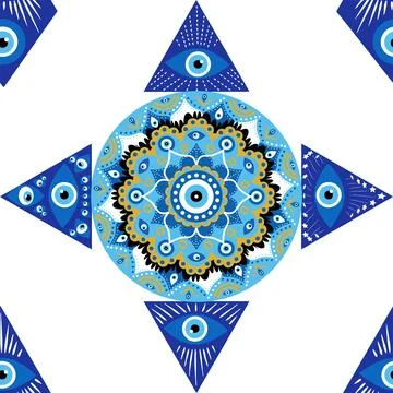 Evil eye mandala seamless pattern. Symbol of protection, Turkish souvenir Illustrazione stock