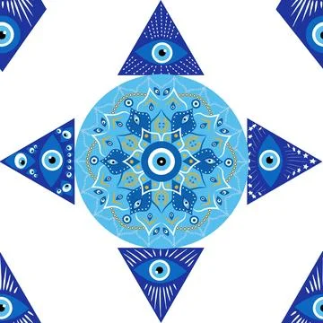 Evil eye mandala seamless pattern. Symbol of protection, Turkish souvenir Illustrazione stock