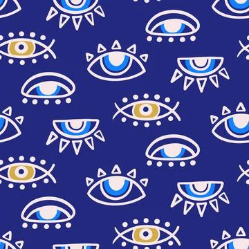 Evil eye seamless pattern. Ethnic Turkish eye decorative symbols Stock Illustration