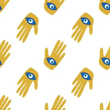 Evil eye seamless pattern. Magic, witchcraft, occult symbol, line art collect Stock Illustration