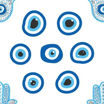 Evil eye seamless pattern. Magic, witchcraft, occult symbol, line art collect Illustrazione stock