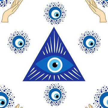 Evil eye seamless pattern. Magic, witchcraft, occult symbol. Hamsa eye, magic Stock Illustration