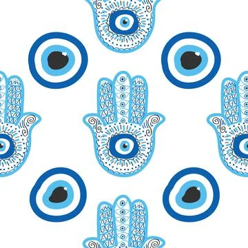 Evil eye seamless pattern. Magic, witchcraft, occult symbol, line art collect Stock Illustration