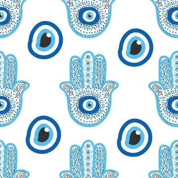 Evil eye seamless pattern. Magic, witchcraft, occult symbol, line art collect Stock Illustration