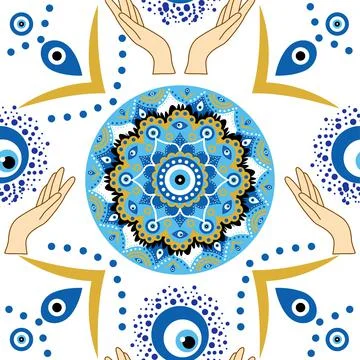 Evil eye seamless pattern. Magic, witchcraft, occult symbol. Hamsa eye, magic Stock Illustration