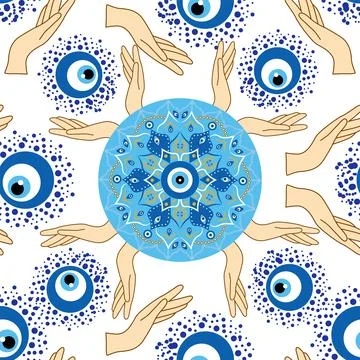 Evil eye seamless pattern. Magic, witchcraft, occult symbol. Hamsa eye, magic Stock Illustration