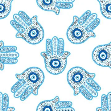 Evil eye seamless pattern. Magic, witchcraft, occult symbol, line art collect 스톡 일러스트