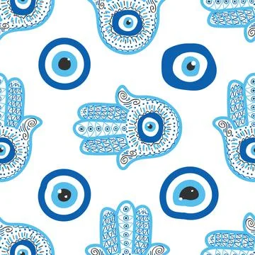 Evil eye seamless pattern. Magic, witchcraft, occult symbol, line art collect Stock Illustration