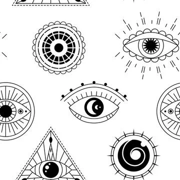 Evil eye seamless pattern. Mystic line eyes. Magic, witchcraft or occult symb Stock Illustration