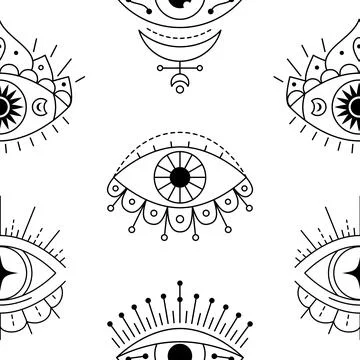 Evil eye seamless pattern. Mystic line eyes. Magic, witchcraft or occult symb Stock Illustration