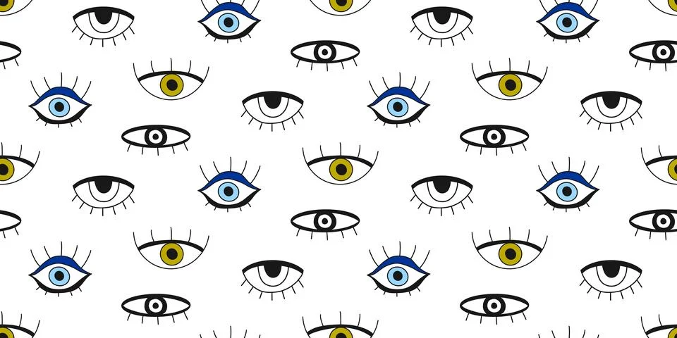 Evil Eye seamless pattern. Vector hand drawn cute open eyes background texture Illustrazione stock