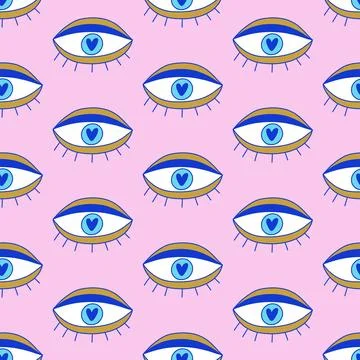 Evil Eye Seamless Pattern Vector Background Stock Illustration