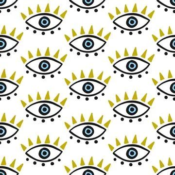 Evil Eye Seamless Pattern Vector Background Stock Illustration
