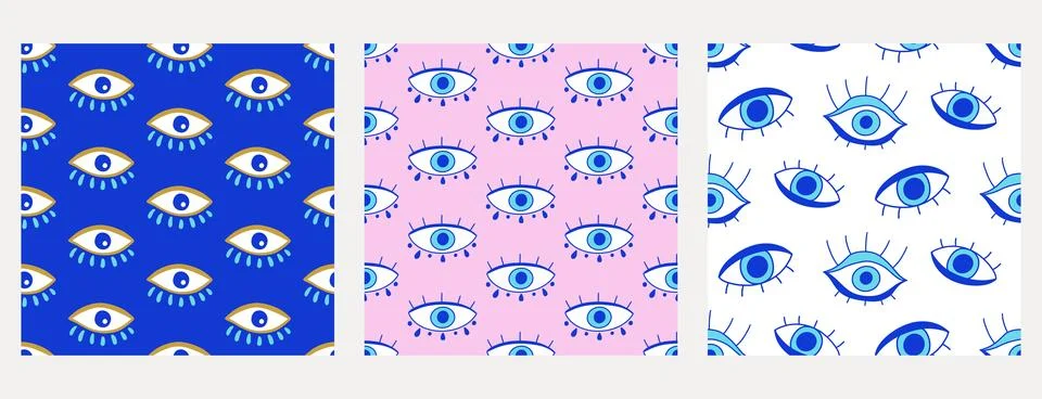 Evil Eye Seamless Patterns Set Vector Background Stock Illustration