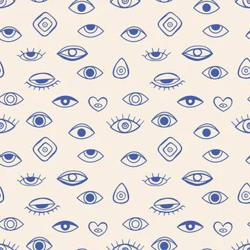 Evil eye seamless vector pattern in mediterranean style. Mystic fabric print Stock Illustration