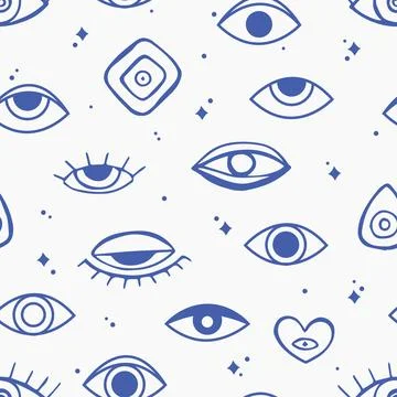 Evil eye seamless vector pattern in mediterranean style. Mystic fabric print Stock Illustration