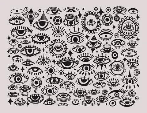 Evil eye third element hand drawn.Esoteric mystic symbol,authentic icon. Stock Illustration